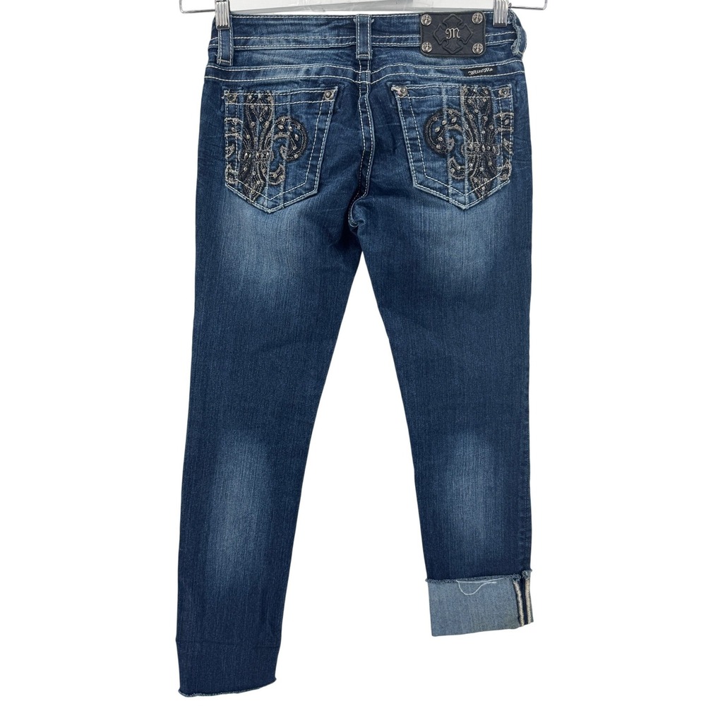 Miss Me Skinny Jeans Womens 27 Blue Fleur De Lis Embellished Buckle Exclusive